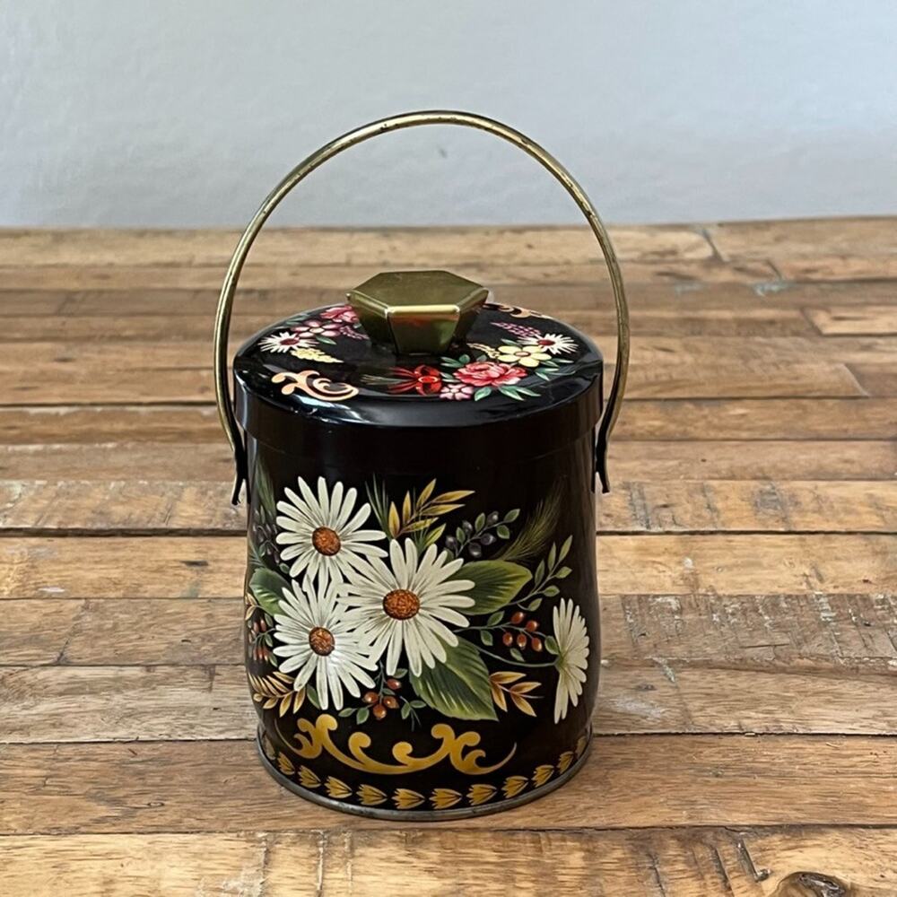 Vintage Murray Allen Regal Crown Metal Tin Canister Floral 1960's